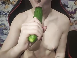 Having fun upon a cucumber